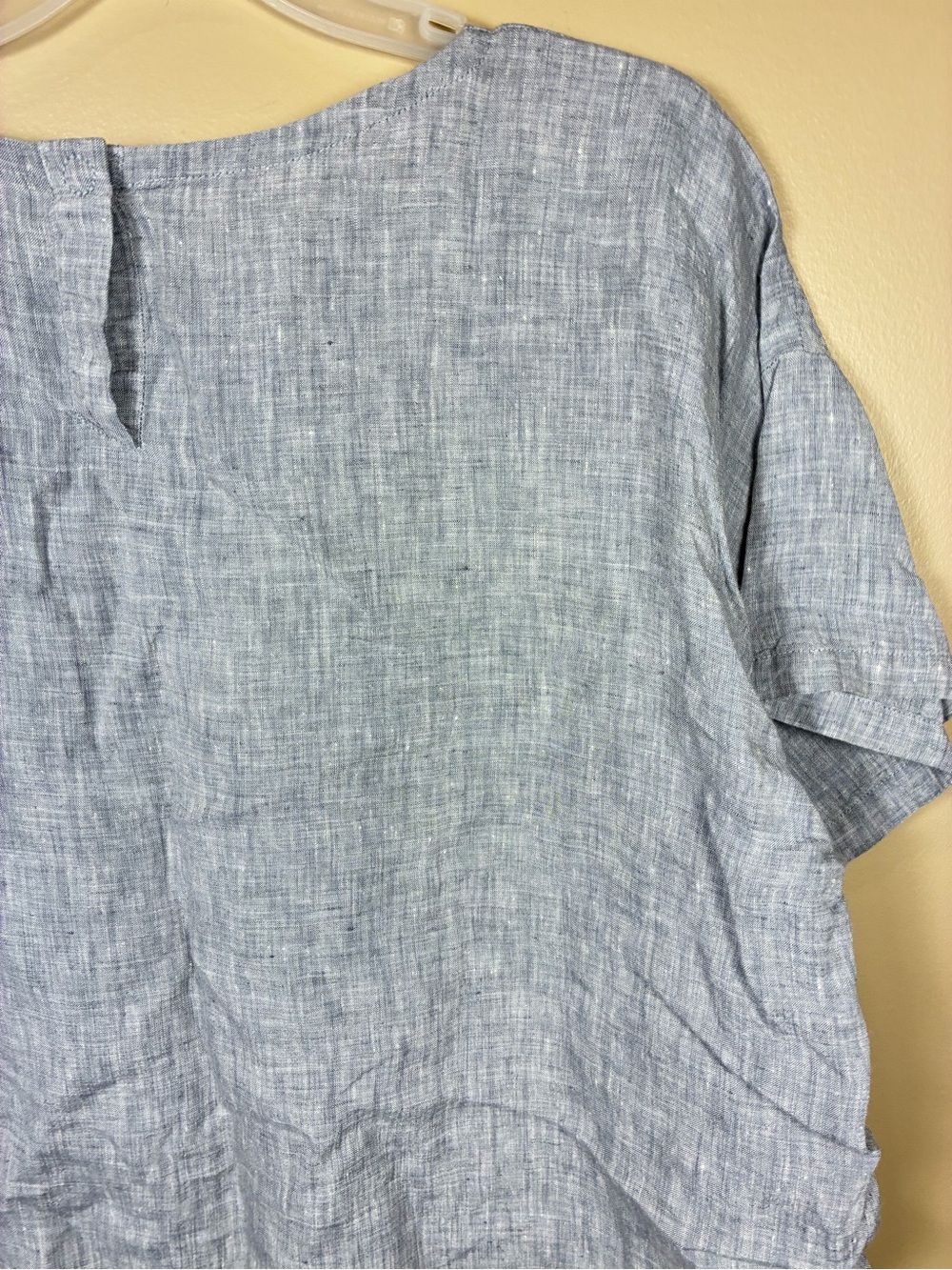 Eileen Fisher Organic Linen Blue Yarn Dyed Chambray Blouse - Picture 8 of 11